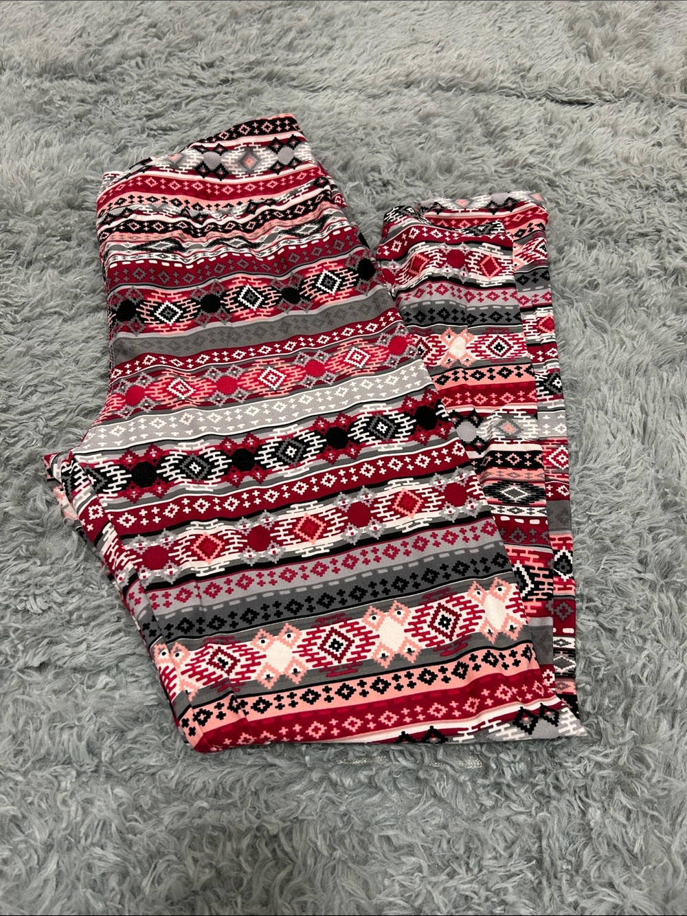 LuLaRoe Red, Pink & Gray Geometric Print Leggings size T/C